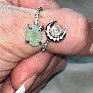 Elegant Silver and Green Moonstone Ring size 9